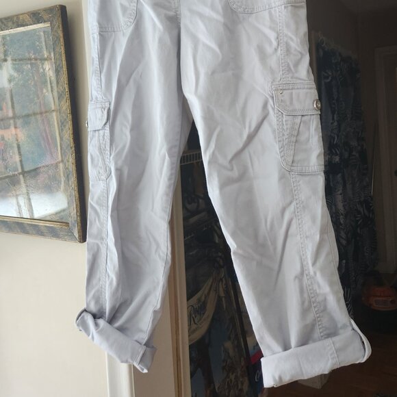 C13  Bling Cargo Pants w/ roll-up cuffs 6 Pockets Stretchy White House Black Mkt - Picture 2 of 11